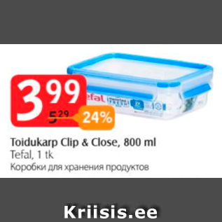 Allahindlus - Toidukarp Clip & Close, 800 ml