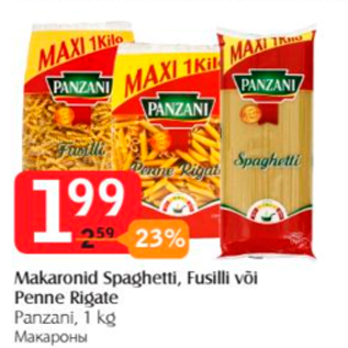 Allahindlus - Makaronid Spaghetti, Fusilli või Penne Rigate