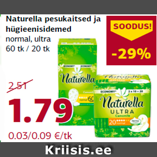 Allahindlus - Naturella pesukaitsed ja hügieenisidemed