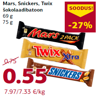 Allahindlus - Mars, Snickers, Twix šokolaadibatoon