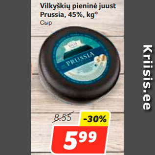 Allahindlus - Vilkyškių pieninė juust Prussia, 45%, kg*