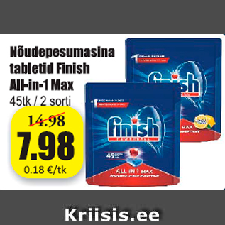 Allahindlus - Nõudepesumasina tabletid Finish All-in-1 Max