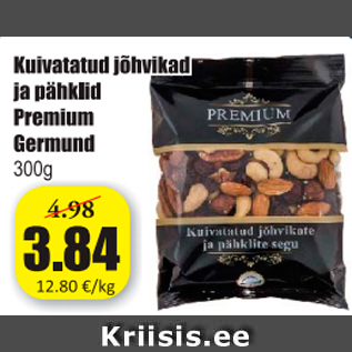 Allahindlus - Kuivatatud jõhvikad ja pähklid Premium Germund 300 g