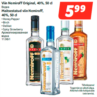 Allahindlus - Viin Nemiroff Original, 40%, 50 cl Maitsestatud viin Nemiroff,