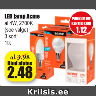 Allahindlus - LED lamp Acme