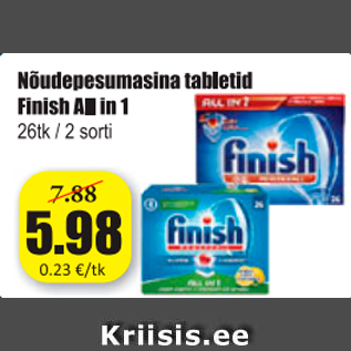 Allahindlus - Nõudepesumasina tabletid Finish All in 1