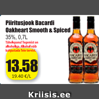 Allahindlus - Piiritusjook Bacardi oakheart Smooth & Spiced