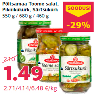 Allahindlus - Põltsamaa Toome salat, Piknikukurk, Särtsukurk