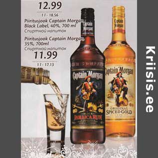 Allahindlus - Piiritusjook Captain Morgan Black Label 40%,700ml - 12,99, Piiritusjook Captain Morgan 35%,700 ml - 11,99