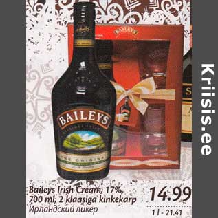 Allahindlus - Baileus Irish Crbam 17%, 700 ml, 2 klassiga kinkekarp