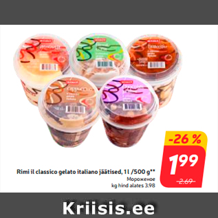 Allahindlus - Rimi il classico gelato italiano jäätised, 1 l /500 g**