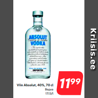 Allahindlus - Viin Absolut, 40%, 70 cl