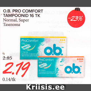 Allahindlus - O.B. PRO COMFORT TAMPOONID 16 TK