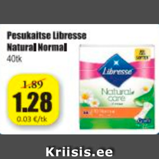 Allahindlus - Pesukaitse Libresse Natural Normal 40 tk