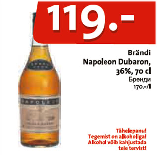 Allahindlus - Brändi Napoleon Dubaron, 36%, 70 cl