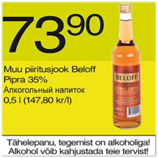 Allahindlus - Muu piiritusjook Beloff Pipra 35%