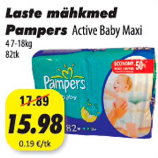 Allahindlus - Laste mähkmed Pampers Active Baby Maxi