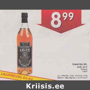 Allahindlus - Brändi Ibis XO 40%,70cl