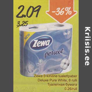 Allahindlus - Zewa 3-kihiline tualettpaber Deluxe Pure White, 8 rulli