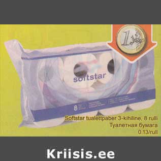 Allahindlus - Softstar tualettpaber 3-kihiline, 8 rulli