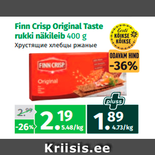 Allahindlus - Finn Crisp Original Taste rukki näkileib 400 g