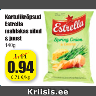 Allahindlus - Kartulikrõpsud Estrella mahlakas sibul & juust 140 g