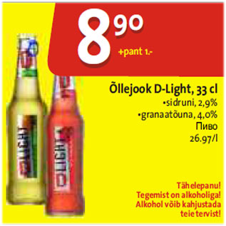 Allahindlus - Õllejook D-Light, 33 cl