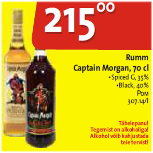 Allahindlus - Rumm Captain Morgan, 70 cl