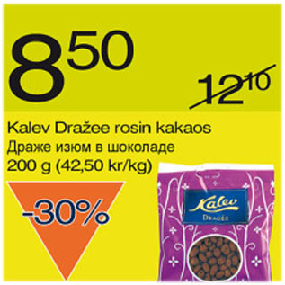 Allahindlus - Kalev Dražee rosin kakaos, 200 g