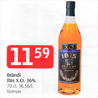 Allahindlus - Brändi Ibis X.O. 36%, 70 cl