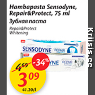 Allahindlus - hambapasta Sensoduve, Repair&Protect, 75 ml