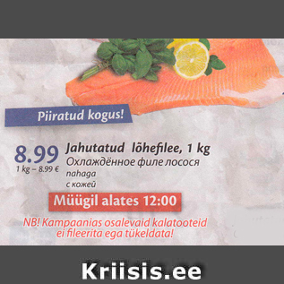 Allahindlus - Jahutatud lõhefilee, 1 kg, nahaga