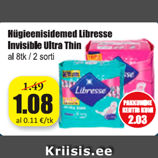 Allahindlus - Hügieenisidemed Libresse Invisible Ultra Thin