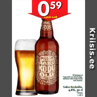 Allahindlus - Saku Koduõlu, 4,8%, 50 cl