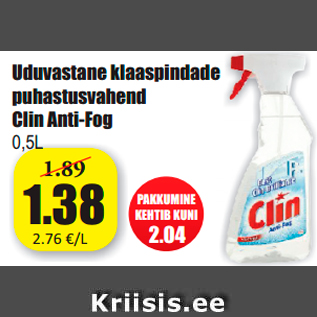 Allahindlus - Uduvastane klaaspindade puhastusvahend Clin Anti-Fog 0,5L