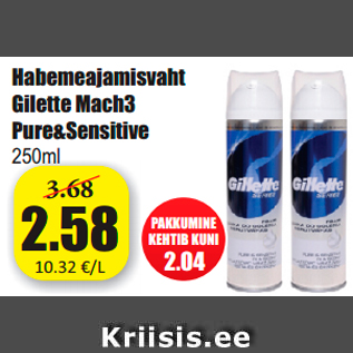 Allahindlus - Habemeajamisvaht Gilette Mach3 Pure&Sensitive 250m