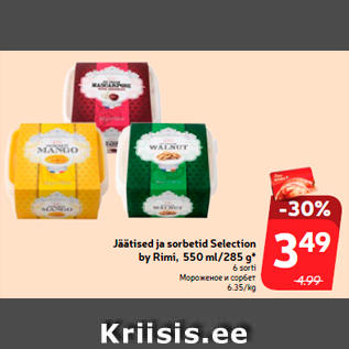 Allahindlus - Jäätised ja sorbetid Selection by Rimi, 550 ml/285 g*