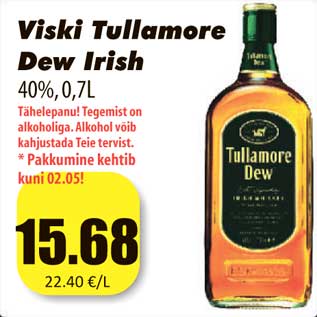 Allahindlus - Viski Tullamore Dew Irish 40%,0,7L