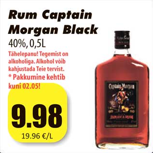 Allahindlus - Rum Captain Morgan Black 40%,0,5L