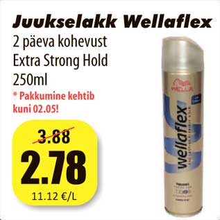 Allahindlus - Juukselakk Wellaflex 2 päeva kohevust Extra Strong Hold 250ml