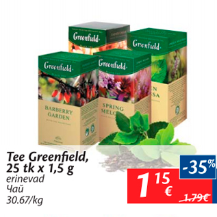 Allahindlus - Tee Greenfield, 25 tk x 1,5 g