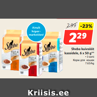 Allahindlus - Sheba kuivsööt kassidele, 6 x 50 g**