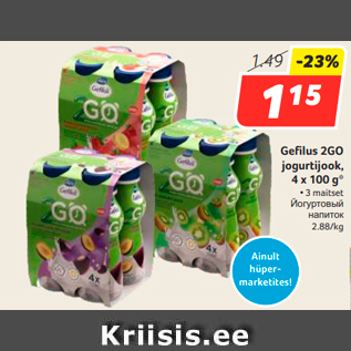 Allahindlus - Gefilus 2GO jogurtijook, 4 x 100 g*