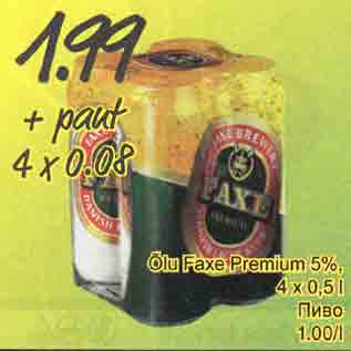 Allahindlus - Õlu Faxe Premium 5%, 4 x 0,5 l