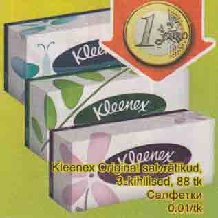 Allahindlus - Kleenex Original salvrätikud, 3-kihilised, 88 tk