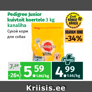 Allahindlus - Pedigree Junior kuivtoit koertele