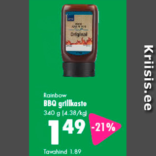 Allahindlus - Rainbow BBQ grillkaste 340 g