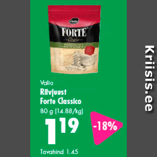 Allahindlus - Valio Riivjuust Forte Classico 80 g