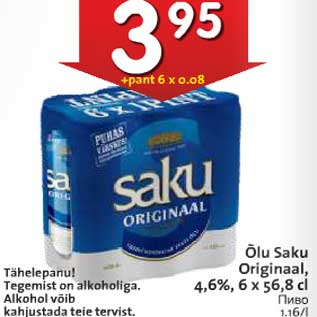 Allahindlus - Õlu Saku Originaal,