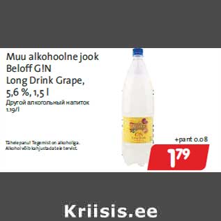 Allahindlus - Muu alkohoolne jook Beloff G!N Long Drink Grape,